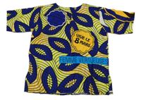 Žluto-oranžovo-safírová vzorovaná halenka s nápisy 