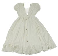 Biele šaty s madeirou a gombíkmi SHEIN