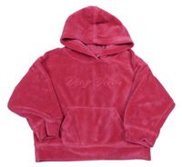 Malinová plyšová oversize mikina s logem a kapsou a kapucí DKNY