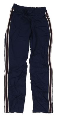 Tmavomodré paper bag ľahké nohavice s mašlou a pruhmi H&M