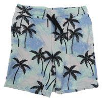 Modro-světlerůžové batikované teplákové kraťasy s palmami H&M