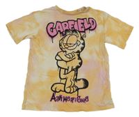 Světleoranžovo/růžovo-bílé batikované tričko s Garfieldem H&M