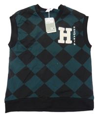 Nové - čierno-smaragdová károvaná tepláková vesta s písmenkem - Harry Potter H&M
