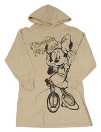 Béžové teplákové šaty s Minnie a flitry a kapucí Disney
