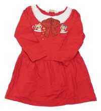 Červeno-biele vianočné šaty s kočičkami H&M