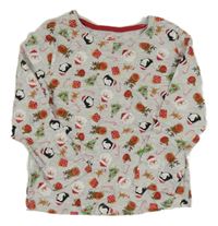 Šedé melírované triko s vánočním motivem Primark