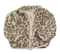 Béžovo-hnedá chlpatá podšitá prepínaci mikina s leopardím vzorom F&F