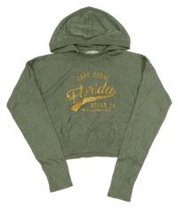 Khaki ľahký crop sveter s nápisom a kapucňou H&M