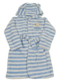 Světlemodro-biely pruhovaný župan s medvěďom a kapucňou George