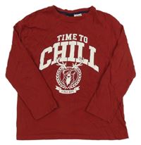 Vínové triko se sobem a nápisem H&M