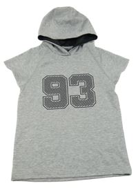 Šedé melírované teplákové tričko s číslem a kapucí Ergeenomixx