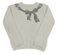 Bílý žinylkový svetr s mašlí z flitrů Primark