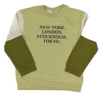 Zeleno-světlešedo-khaki mikina s nápisom H&M