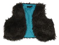 Tmavohnedá kožušinová podšitá crop vesta