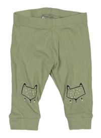 Zelenošedé rebrované ľahké tepláky s liškami