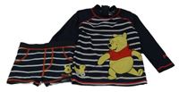 2set - Tmavomodro-biele pruhované UV tričko s Púem + nohavičkové plavky Disney