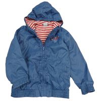 Tmavomodrá šusťáková jarní bunda s květy a kapucí Papagino