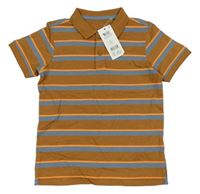 Nové - Hnědo-tmavošedo-oranžové pruhované polo tričko George