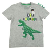 Nové - Šedé melírované tričko s dinosaurem