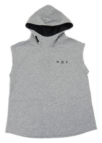 Sivá melírovaná tepláková vesta s číslom a kapucňou H&M