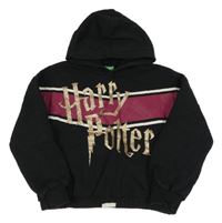 Černo-vínová oversize mikina s třpytivým nápisem a kapucí - Harry Potter Benetton