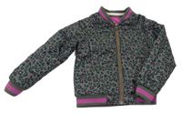 Khaki prošívaná šusťáková zateplená oboustranná bunda s leopardím vzorem C&A