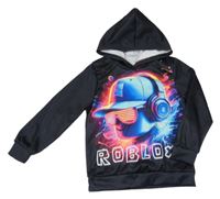 Čierno-modro-ružová mikina s potlačou a kapucí - Roblox