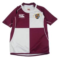 Vínovo-biele športové funkčné tričko s logom Canterbury