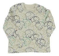 Smetanovo-farebné vzorované pyžamové tričko so slonmi Lupilu