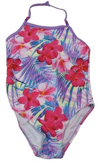Růžovo-lila kvetované jednodielne plavky F&F