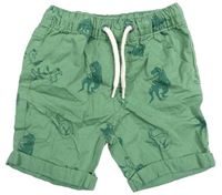 Zelené plátěné kraťasy s dinosaury Topomini