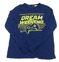 Tmavomodré pyžamové tričko so žltým nápisom a ovladačem H&M