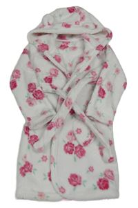 Bílo-růžový plyšový květovaný župan s kapucí George