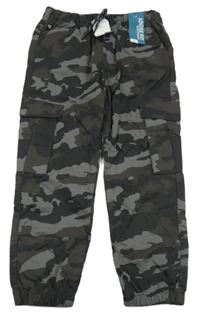 Nové - černo-šedé army plátěné cuff kalhoty Next