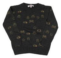 Tmavosivý ľahký sveter s obrázkami