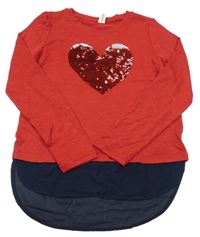 Červený lehký svetr se srdcem z flitrů a tylovým volánkem Yigga