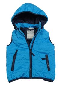 Modrá šusťáková prošívaná zateplená vesta s kapucí topolino