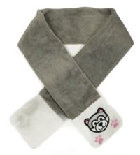 Šedo-bílá chlupatá šála s medvědem 