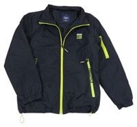 Tmavomodrá šušťáková zateplená bunda s neonovými prvky