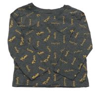 Tmavošedé triko se žlutými nápisy Primark