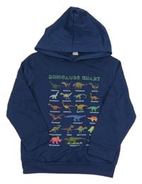 Tmavomodrá lehká mikina s dinosaury a kapucí 