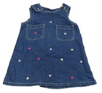 Modré na traké rifle s výšivkami květů a vreckami