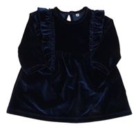 Tmavomodré sametové šaty s volánky 