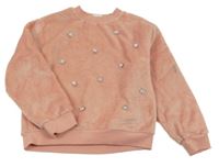 Ružová plyšová mikina s perličkami H&M