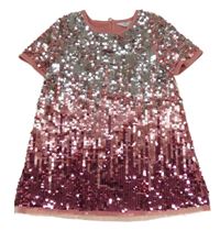 Ružovo-strieborné flitrové šaty Primark