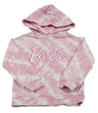 Růžovo-bílá batikovaná mikina s Barbie a kapucí 