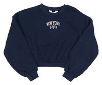 Tmavomodrá crop mikina s nápisom H&M