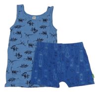 2 set - modré boxerky se skaty + modrý nátělník s dinosaury 