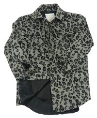 Sivá vlnená košeľová podšitá bunda s leopardím vzorom Matalan