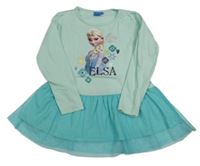 Mintovo-tyrkysové triko s Elsou a tylovým prvkem Disney